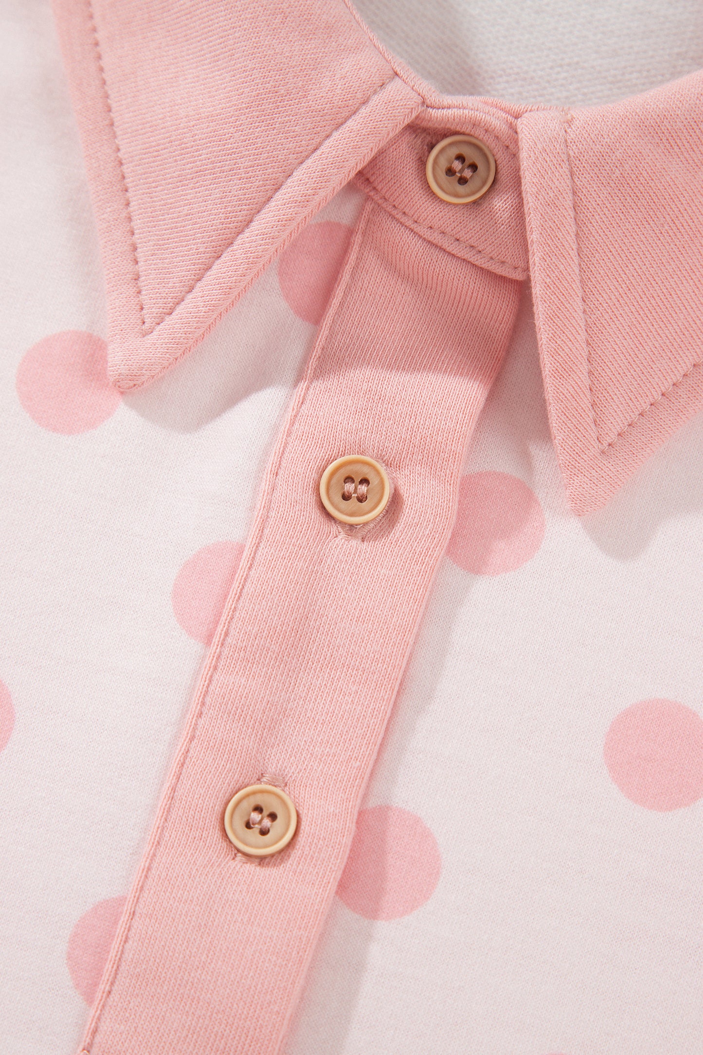 Pink Polka Dot Loose Polo Patch Pocket Shorts Set