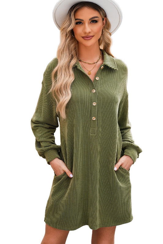 Moss Green Corded Shift Dress (on hand)