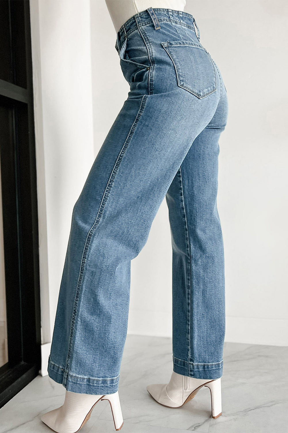 Blue Buttoned Loose Leg Jeans