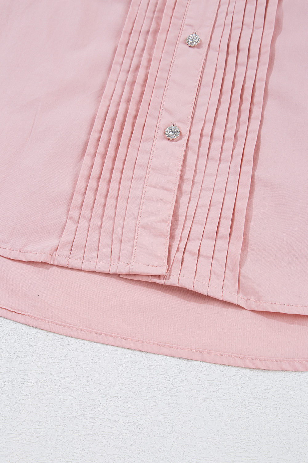 Pink Pleated Loose Fit Button-Up