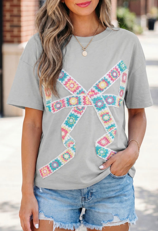 Light Gray Crochet Bow Tee