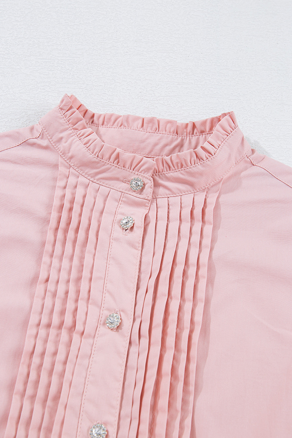 Pink Pleated Loose Fit Button-Up