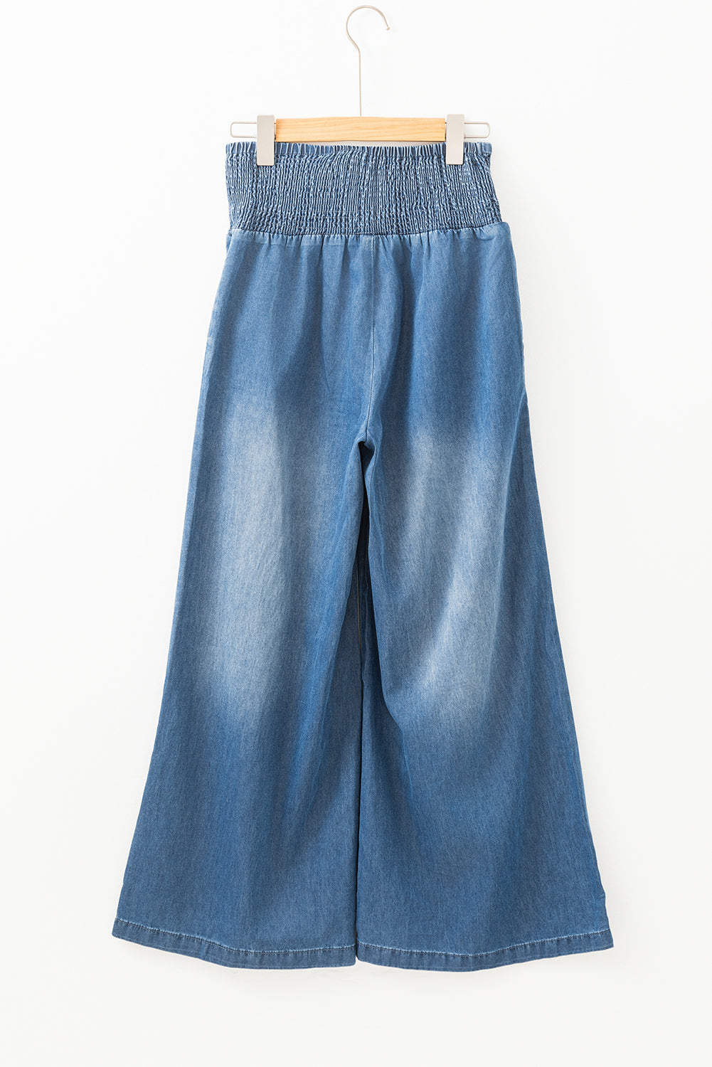 Blue Smocked High Waist Wide Leg Jeans