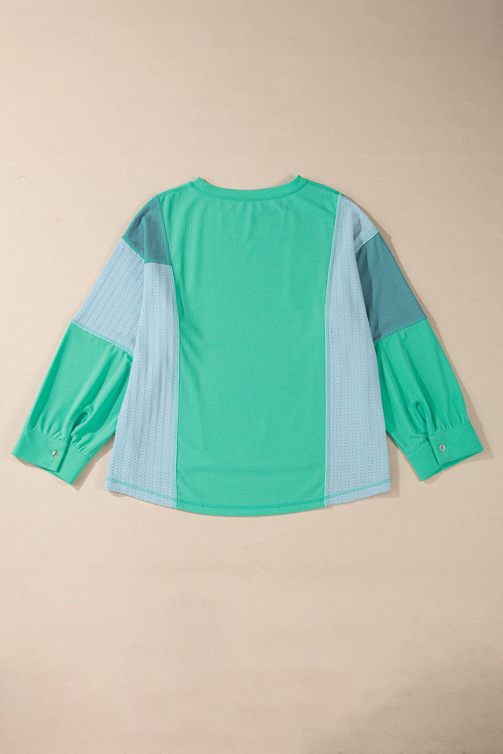 Green Patchwork Buttoned Sleeve Top