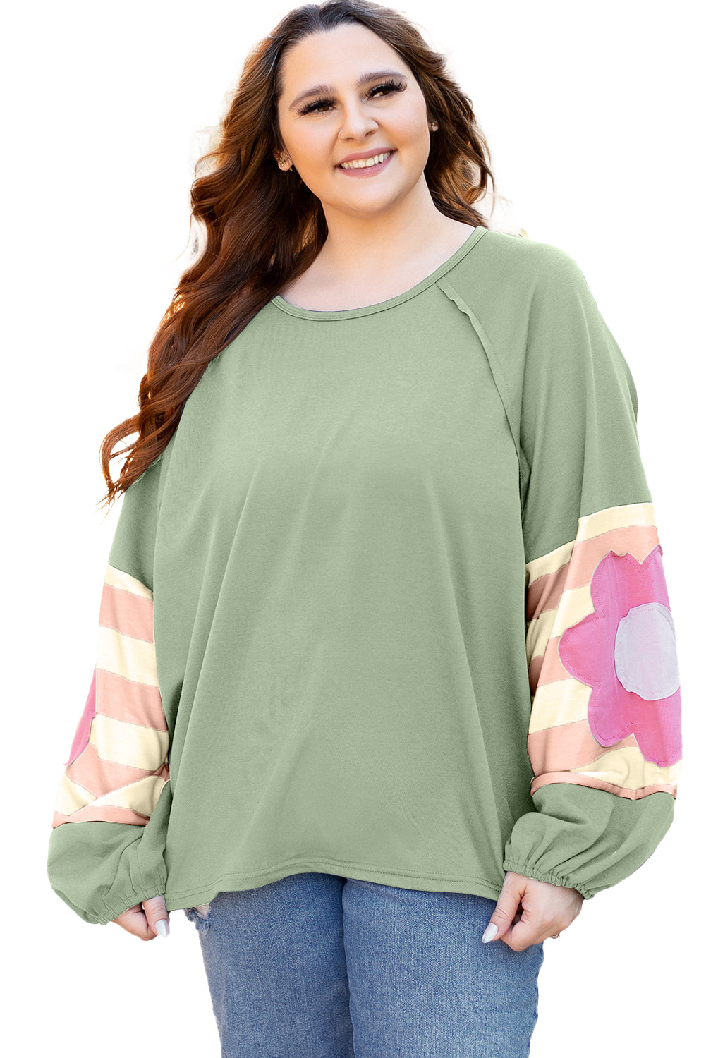 Green Flower Sleeve Oversized Top