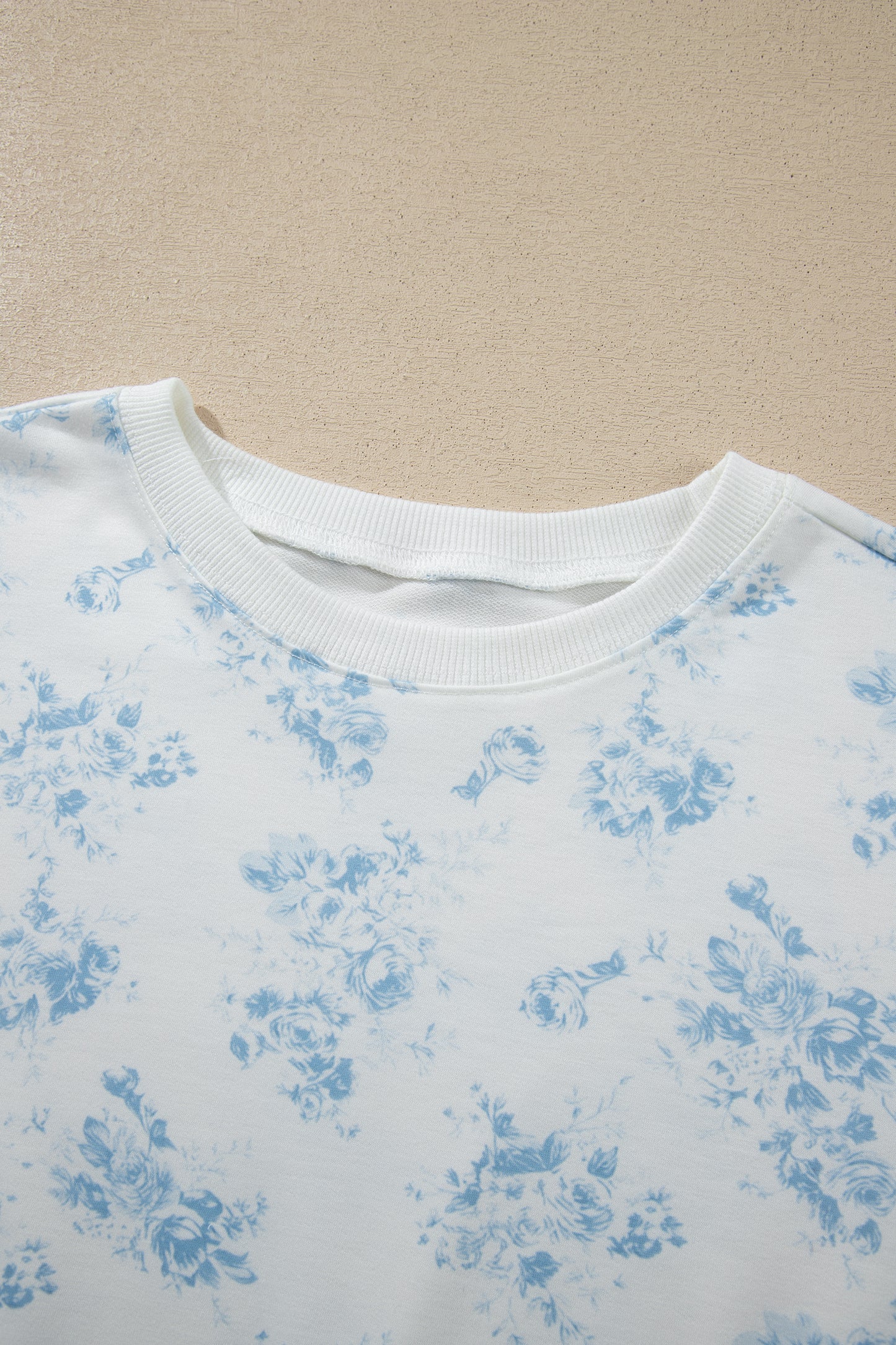 Sky Blue Floral Long Sleeve Top Ruffle Hem Shorts Set