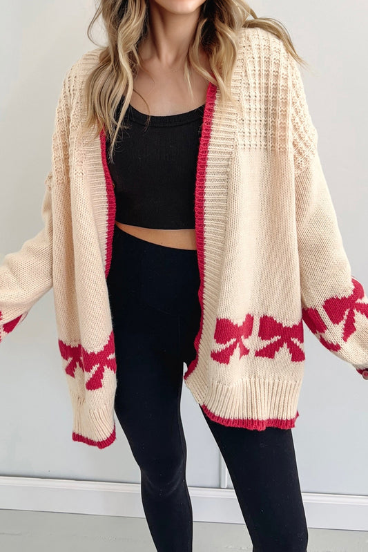 Apricot Bow Knitted Baggy Cardigan
