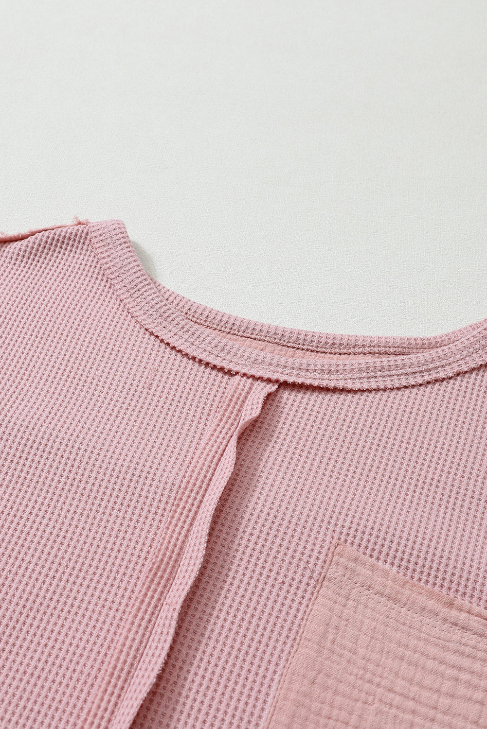 Pink Exposed Seam Patchwork Waffle Knit Top (on hand)