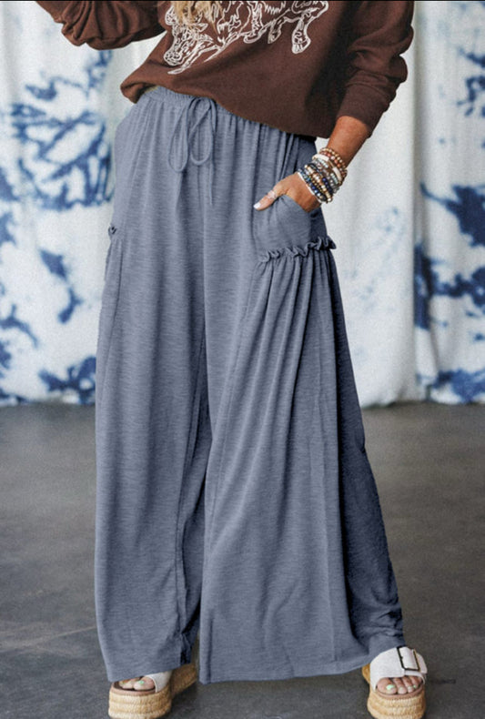 Frilled Wide Leg Drawstring Pants