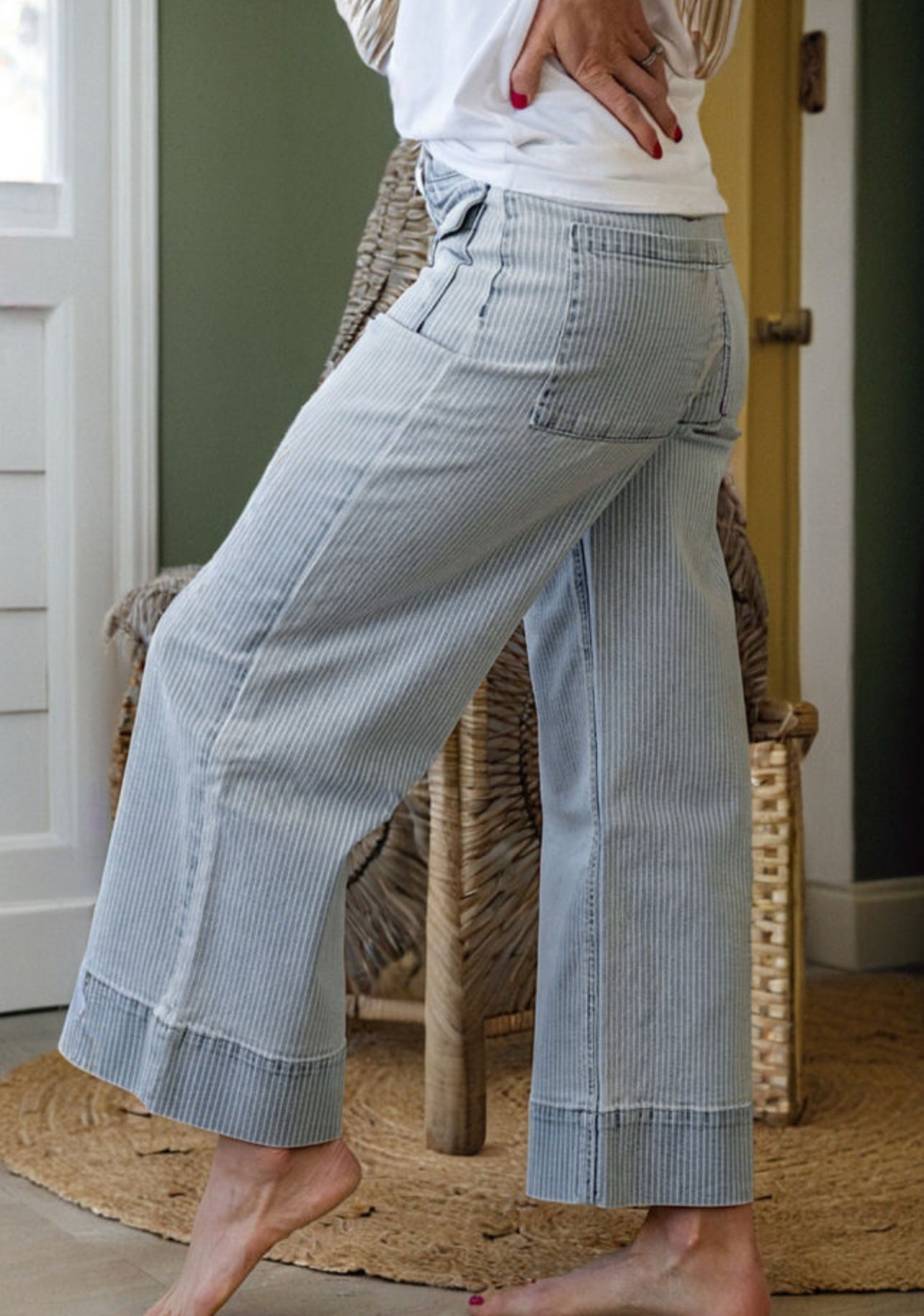 Light Denim Stripe Front Pocket Jeans-LOCAL