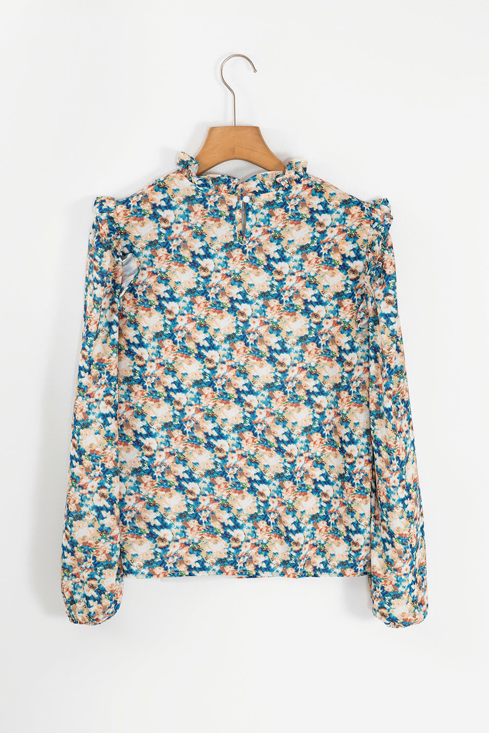 Blue Floral Frilled Blouse