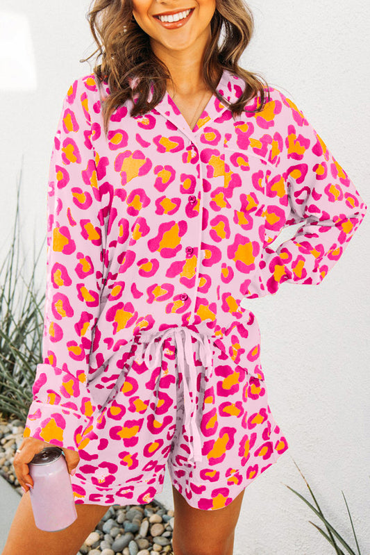 Pink Leopard Print Pajama Set