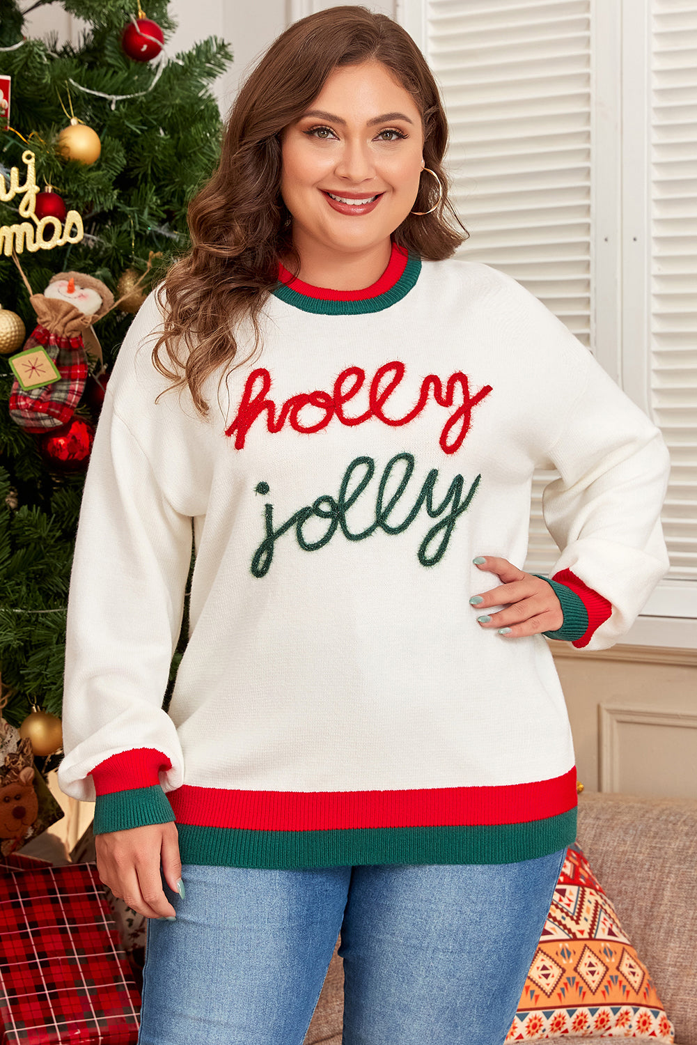 White Tinsel Holly Jolly Plus Size Sweater