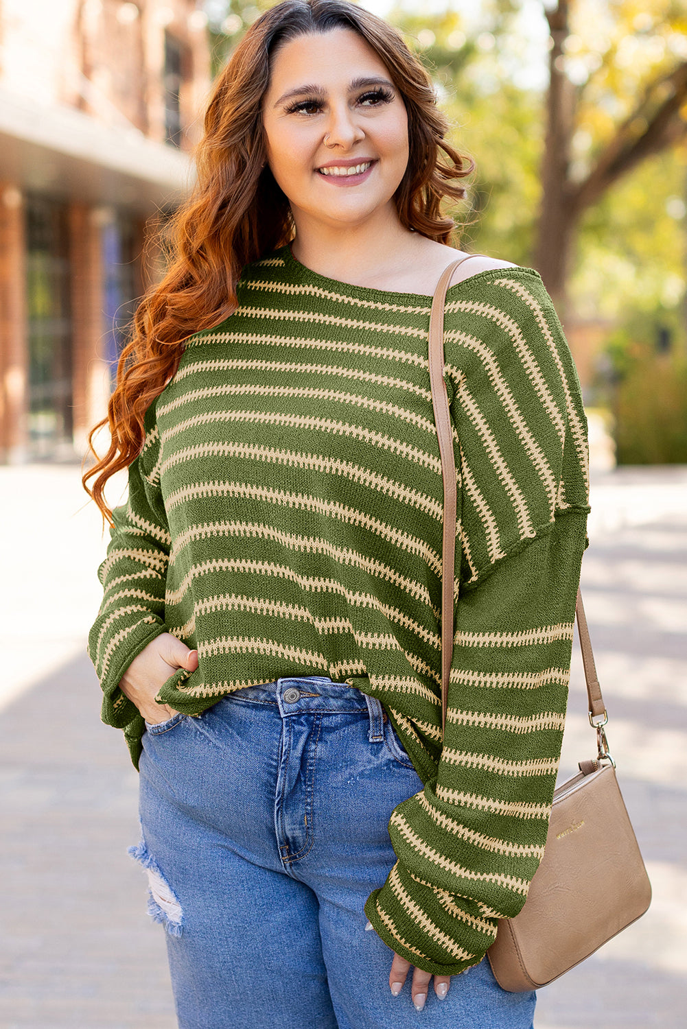 Green Stripe Casual Sweater