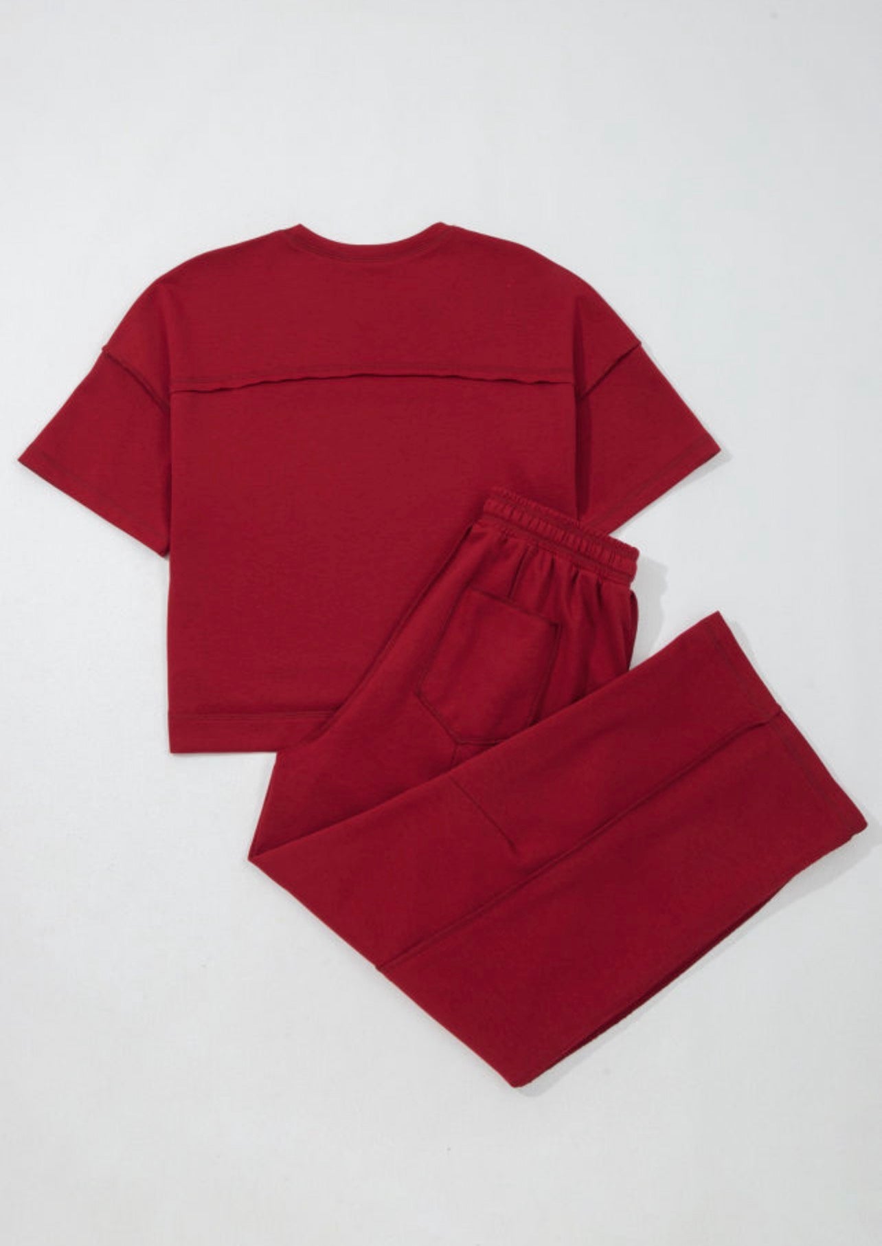 Red Drop Shoulder Boxy Tee Pant Set