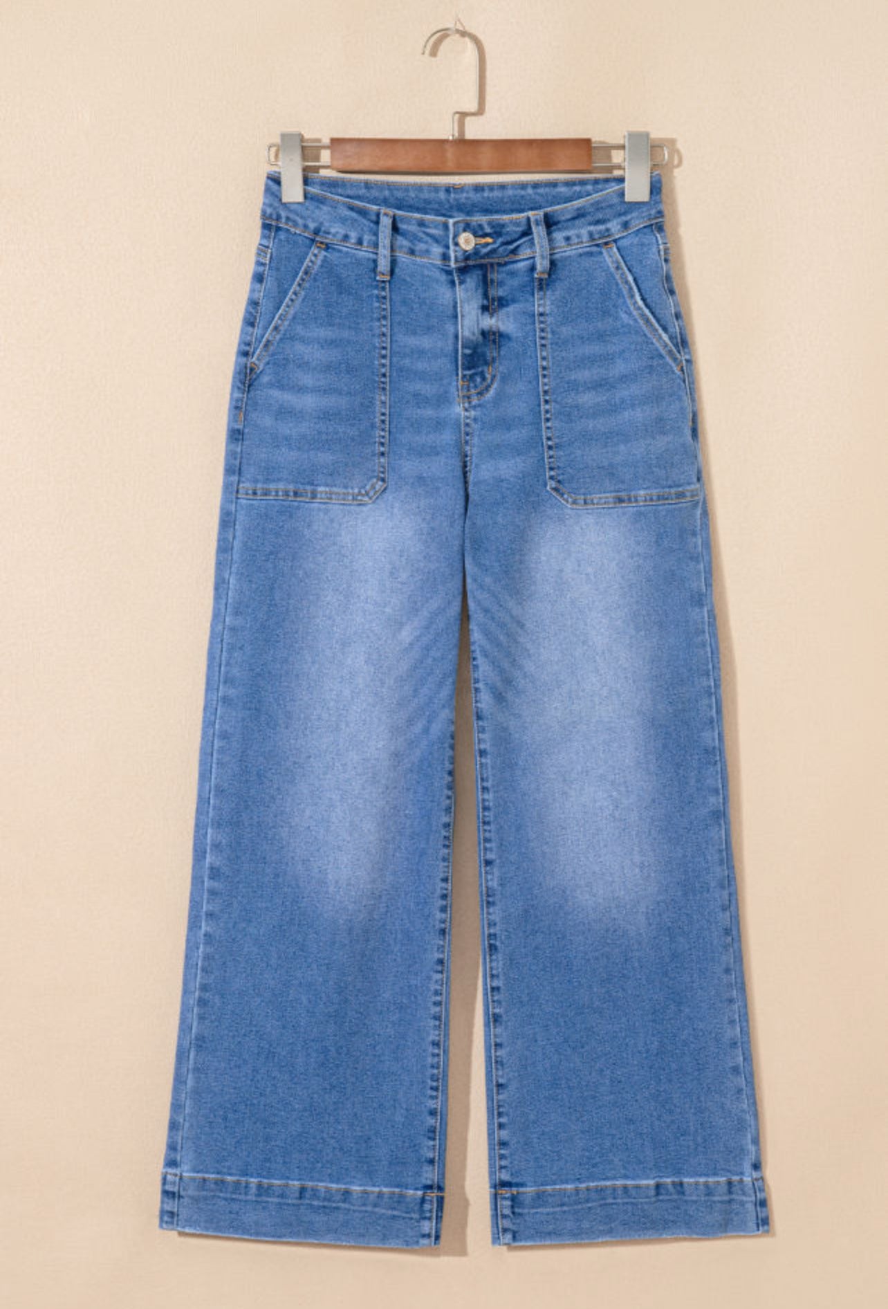 Sky Blue Cropped Wide Leg Stretch Jeans
