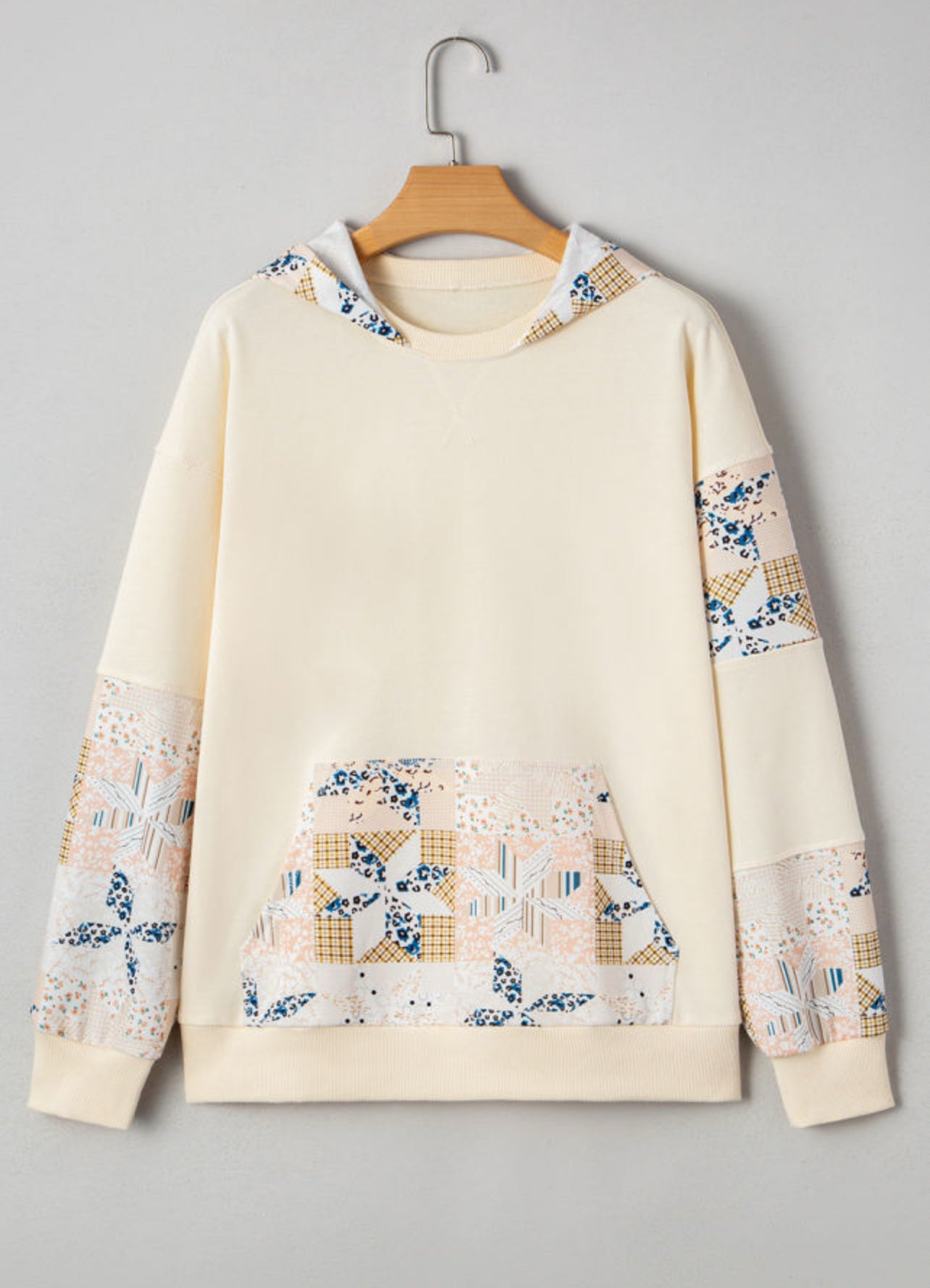 Beige Quilt Pattern Hoodie-LOCAL