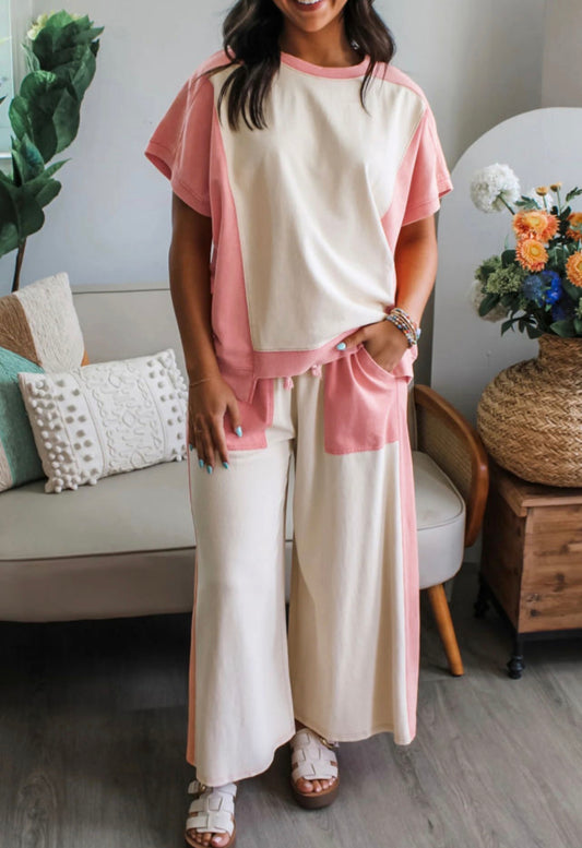 Pink Colorblock Loose Pant Set