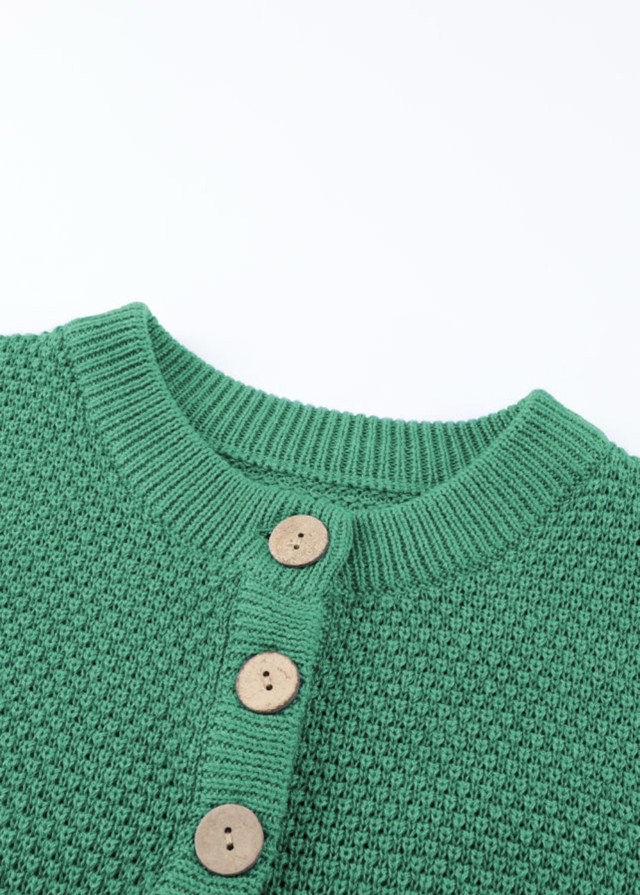 Green Waffle Henley Sweater