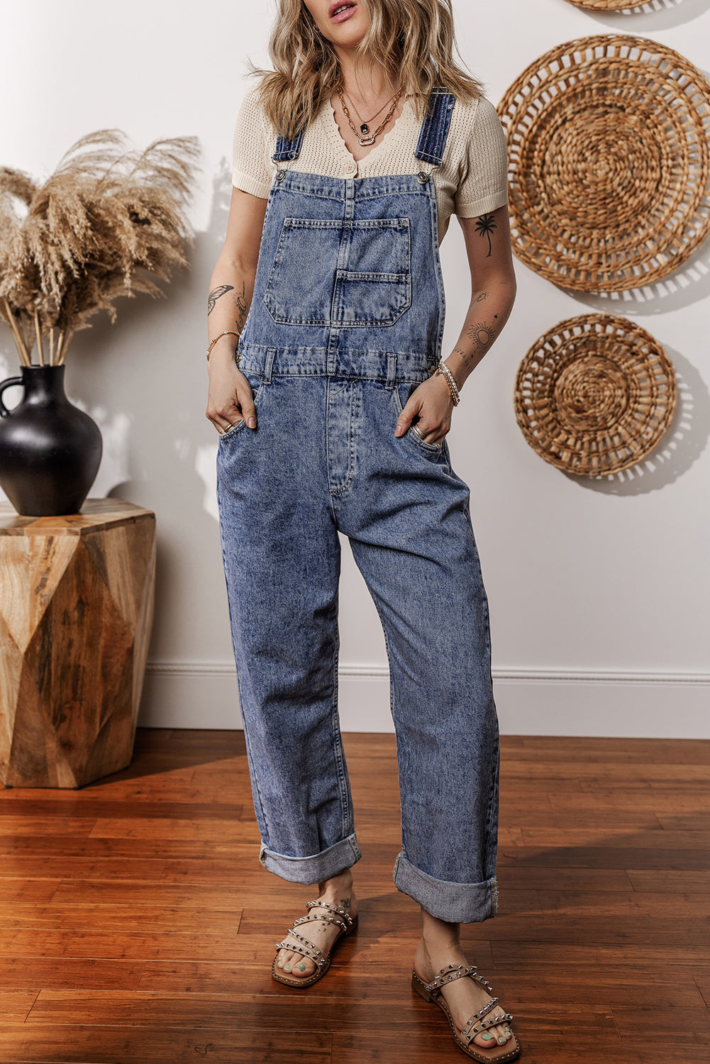 Blue Denim Straight Leg Overalls