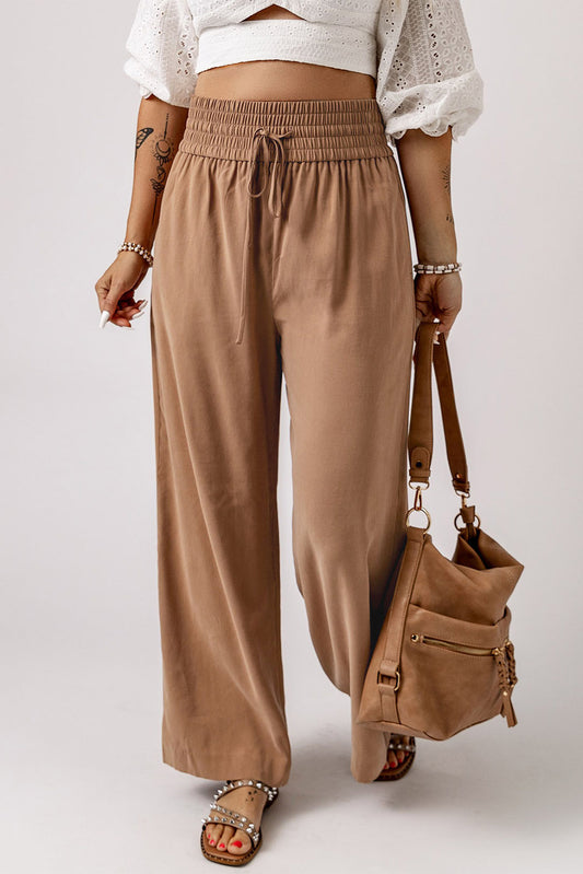 Brown Drawstring Wide Leg Pants