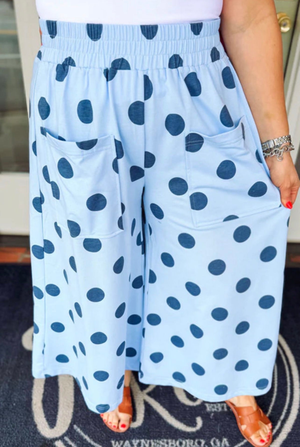 Plus Blue Polka Dot Wide Leg Casual Pants