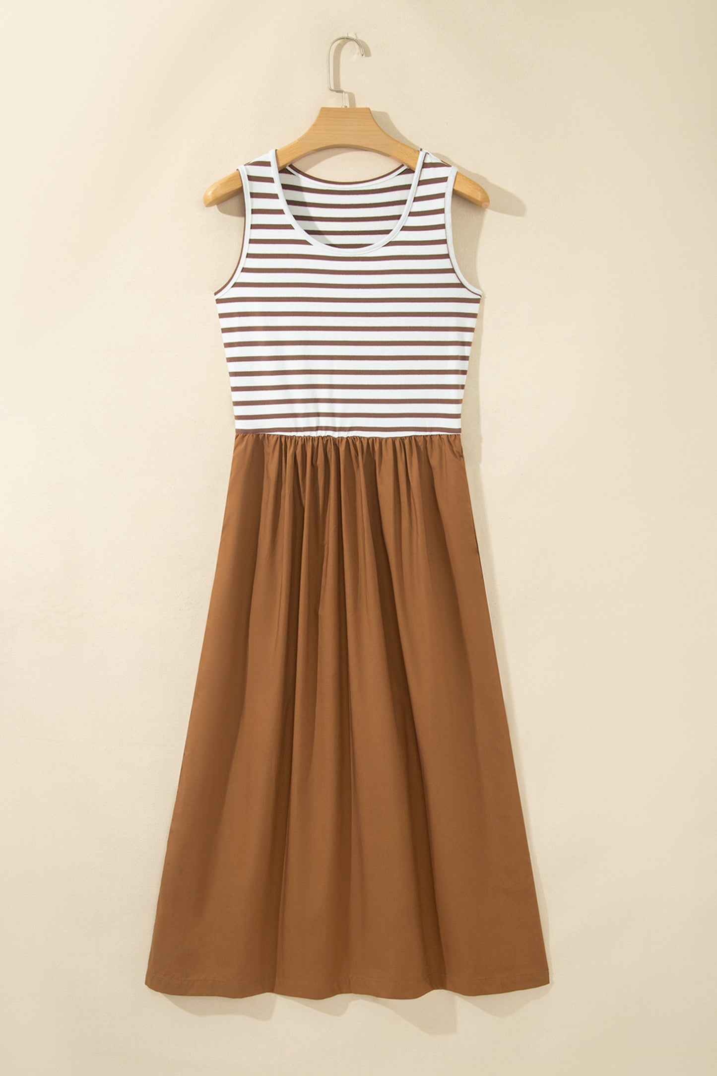 Chestnut Striped Colorblock Sleeveless Long Dress