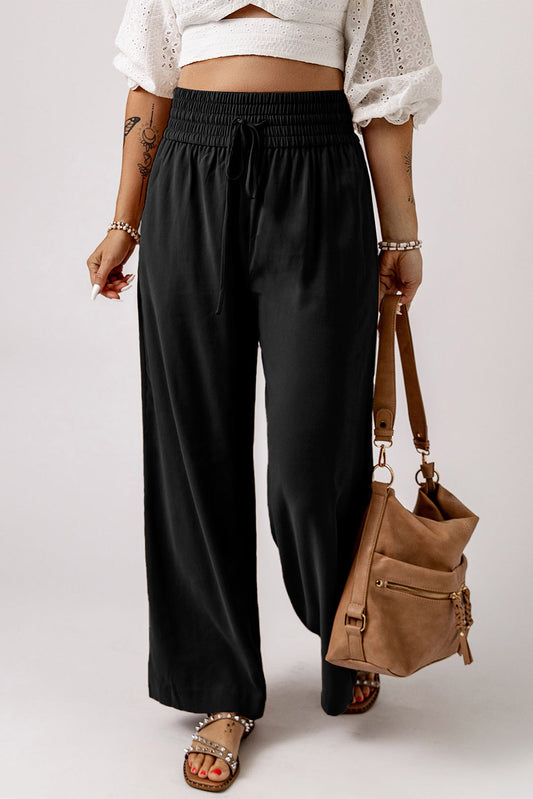 Black Drawstring Wide Leg Pants