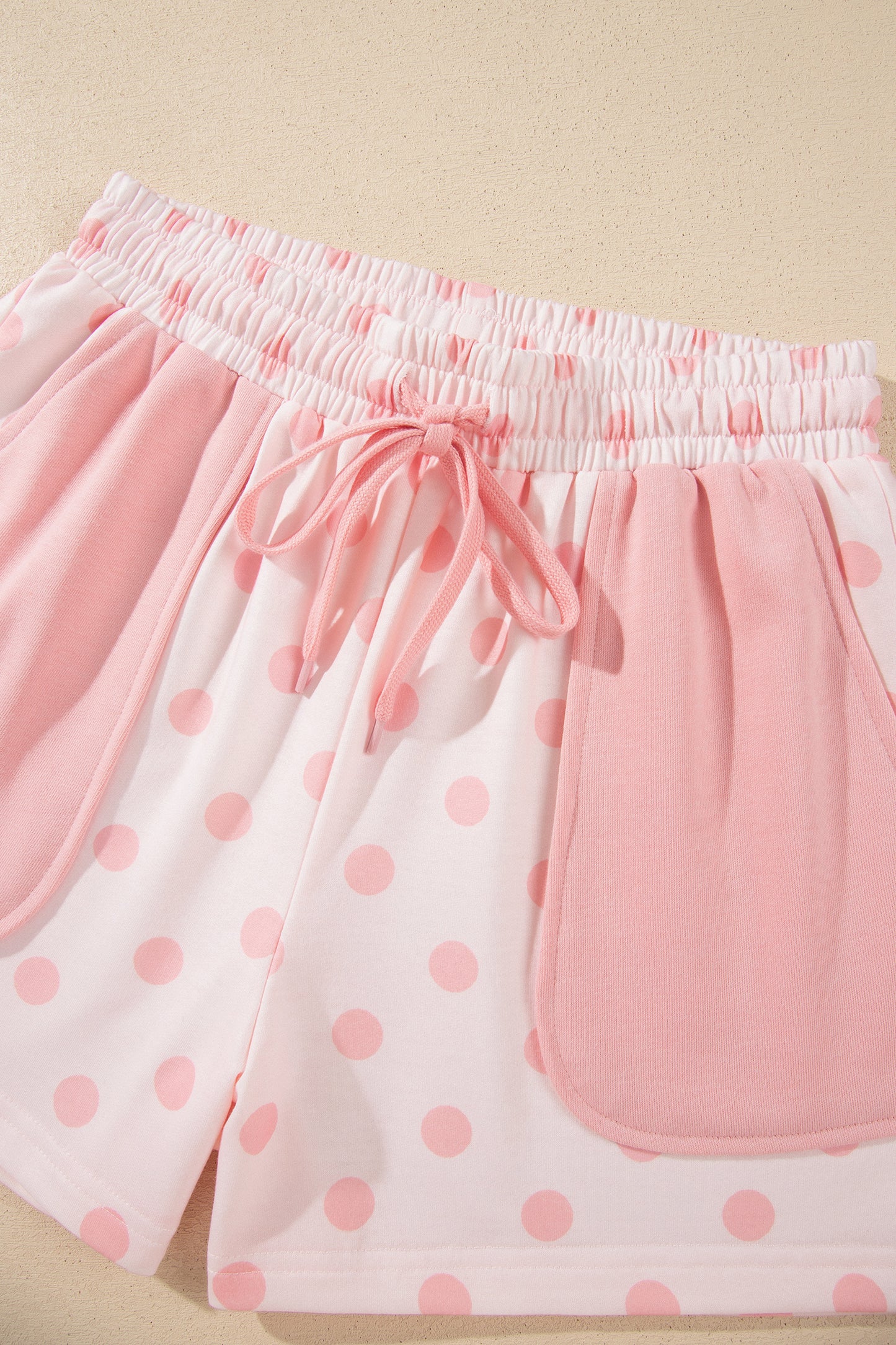 Pink Polka Dot Loose Polo Patch Pocket Shorts Set