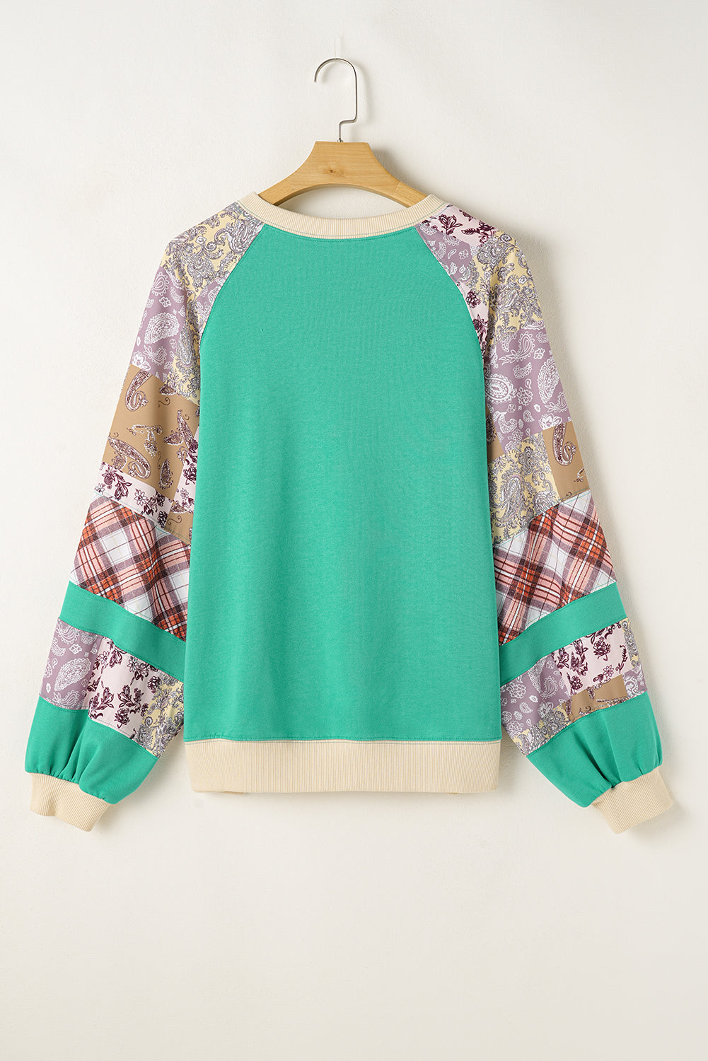 Green Plus Size Plaid Patchwork Sleeve Sweatshirt