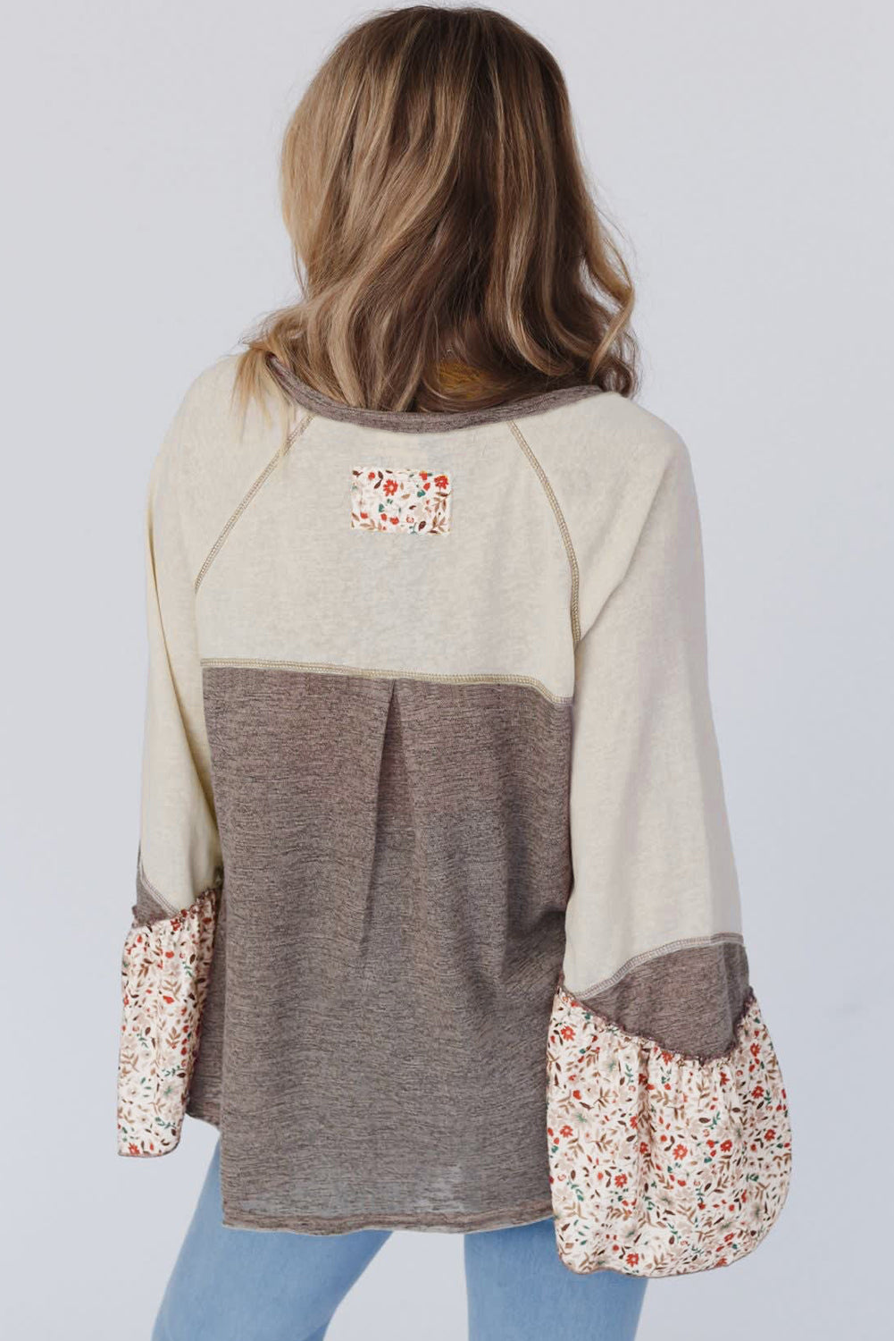 Brown Floral Flared Sleeve Top