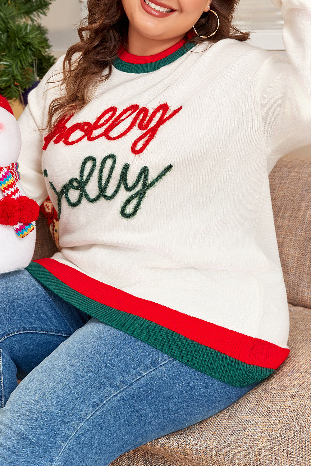 White Tinsel Holly Jolly Plus Size Sweater