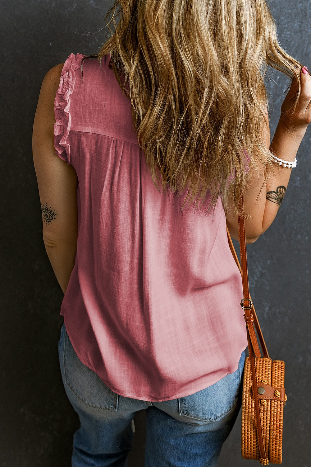 FINAL SALE—Pink Ruffled Trim Tank Top (on hand)