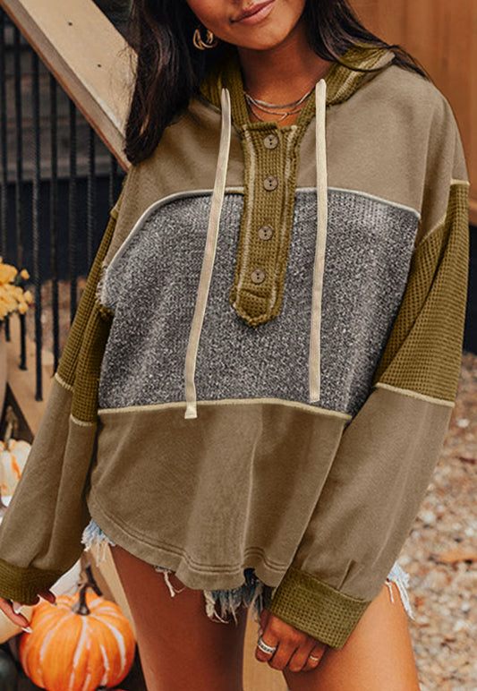 Jungle Green Mixed Textured Hoodie-LOCAL
