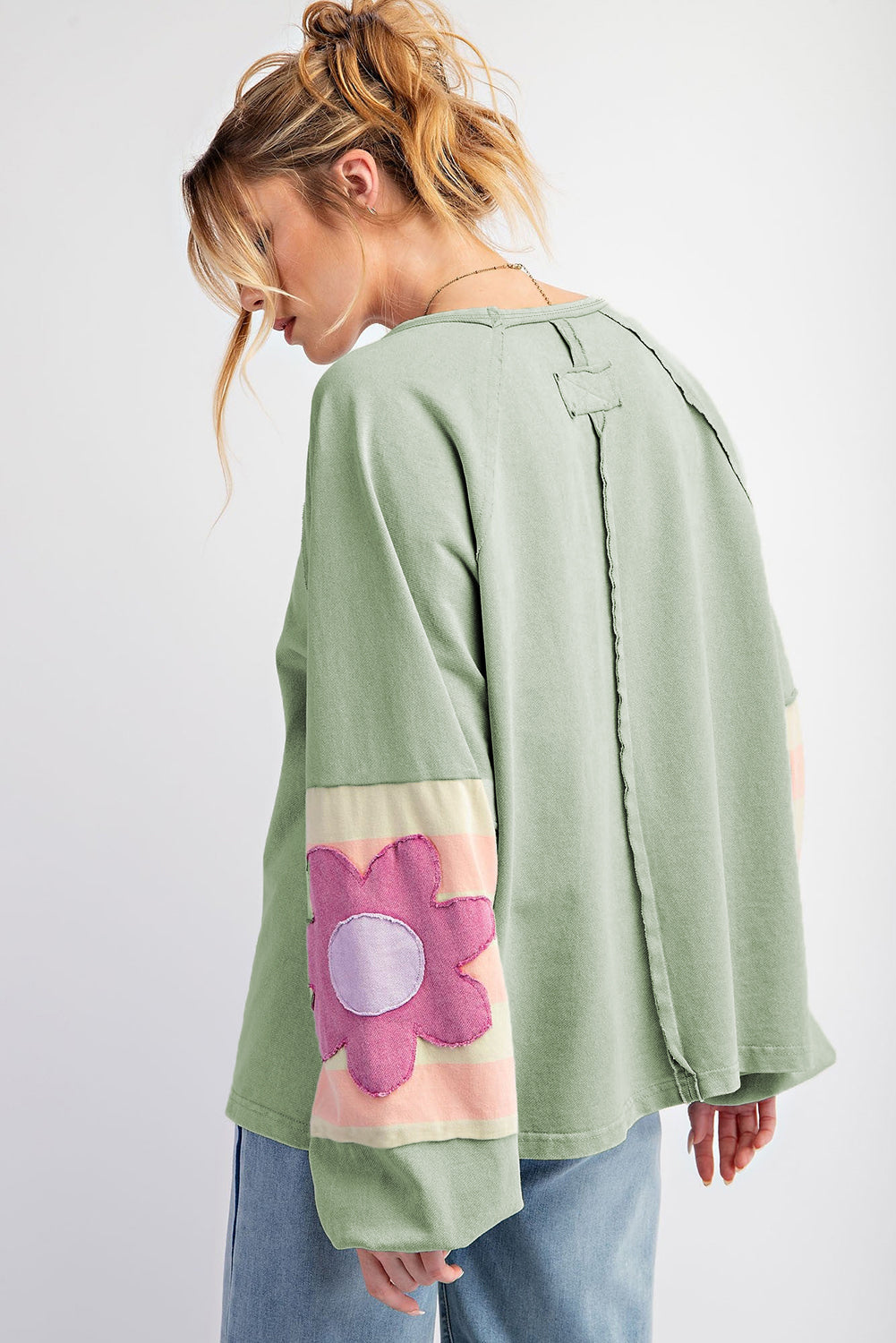 Green Flower Sleeve Oversized Top