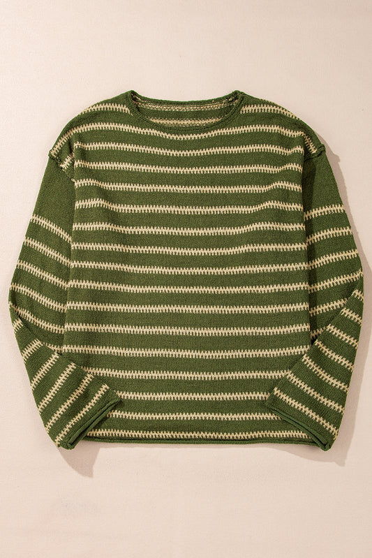 Green Stripe Casual Sweater