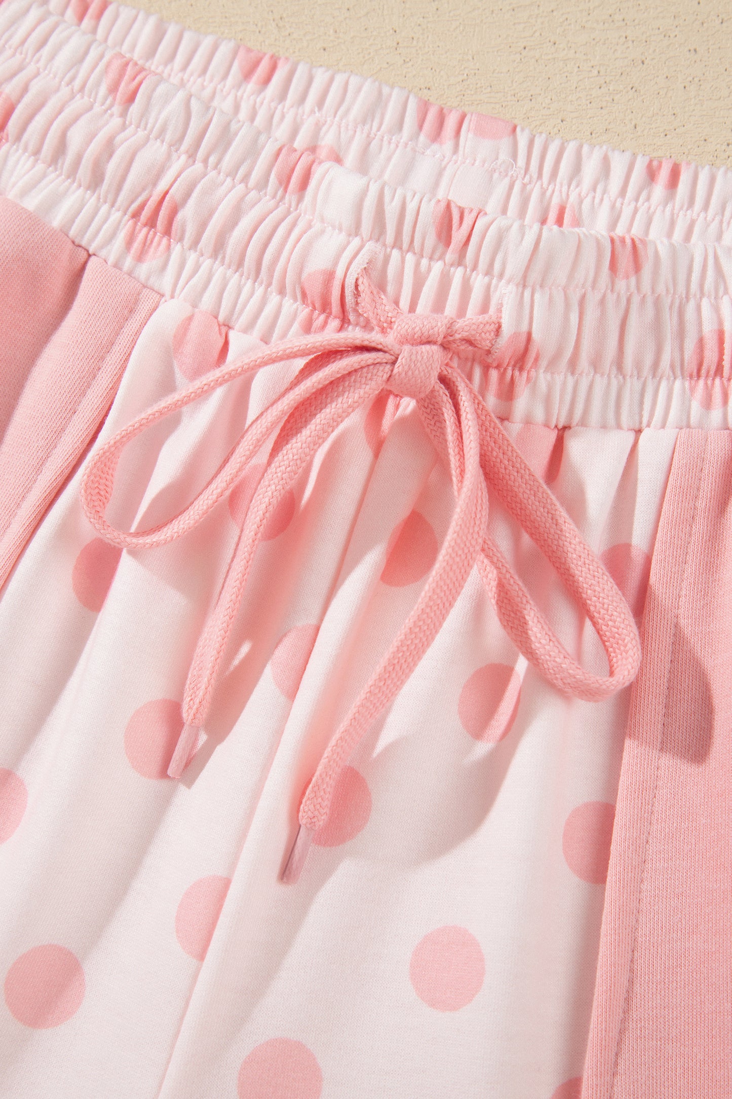 Pink Polka Dot Loose Polo Patch Pocket Shorts Set