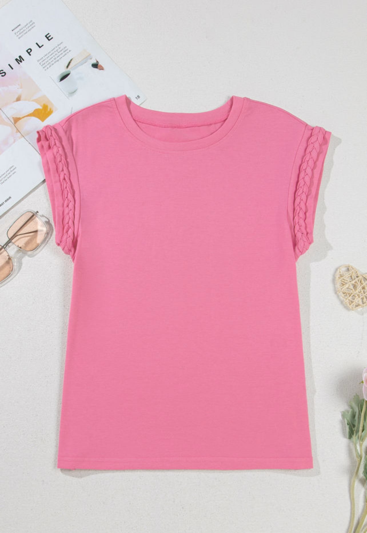 FINAL SALE—Pink Braided Sleeve Tee