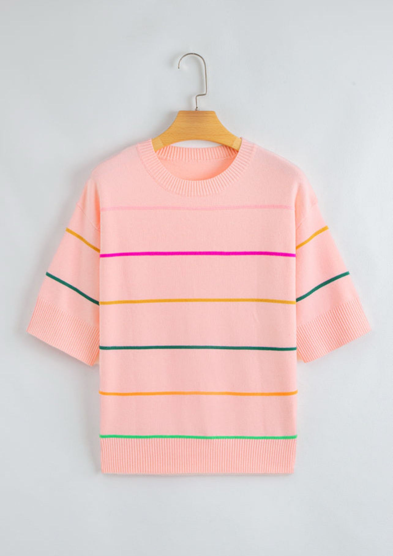 FINAL SALE—Pink Multi-stripe Half Sleeve Sweater