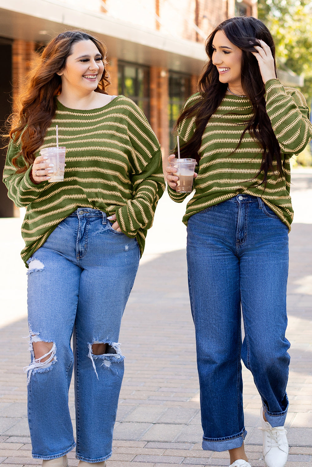 Green Stripe Casual Sweater