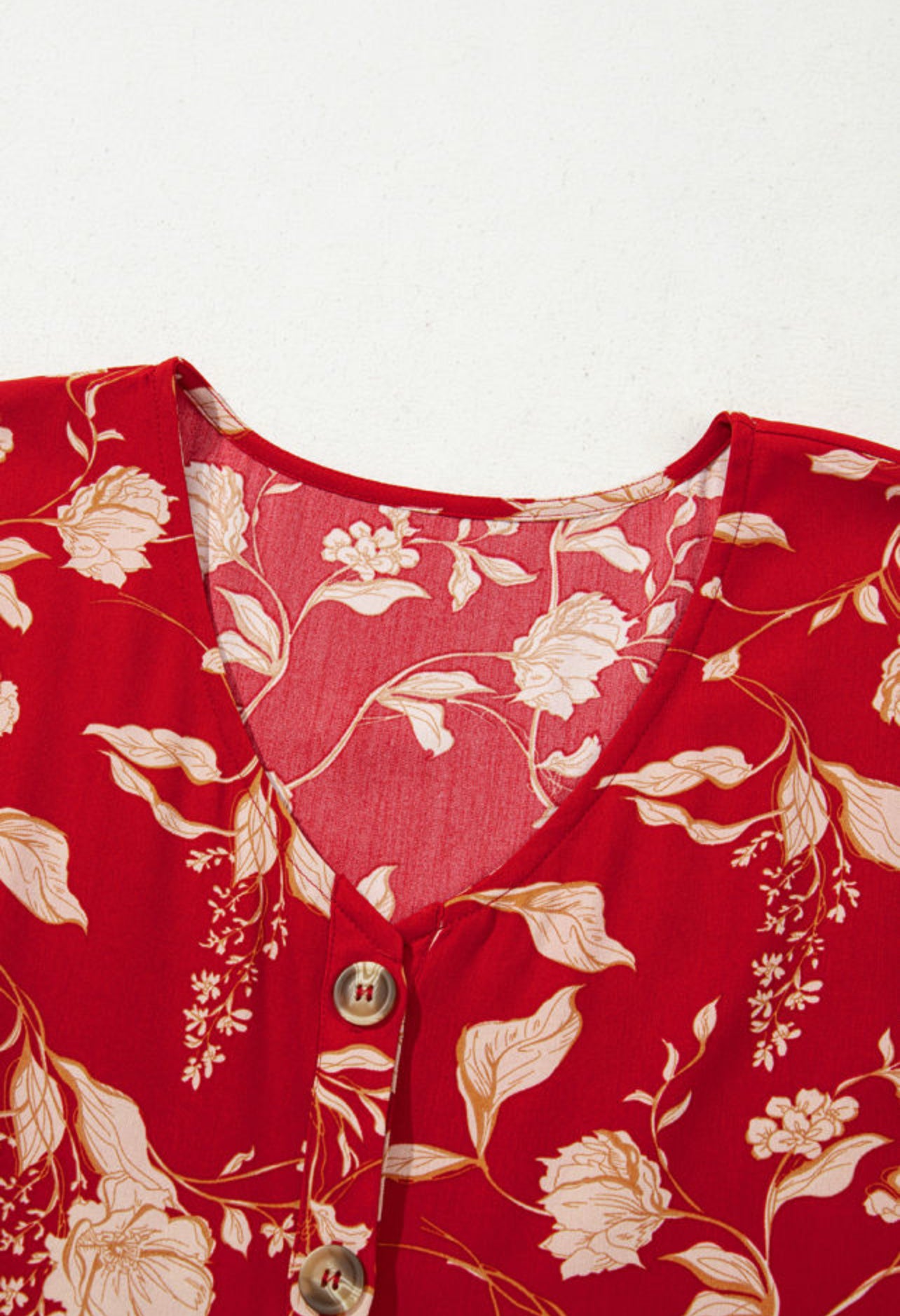 Red Floral Short Sleeve Midi Dress
