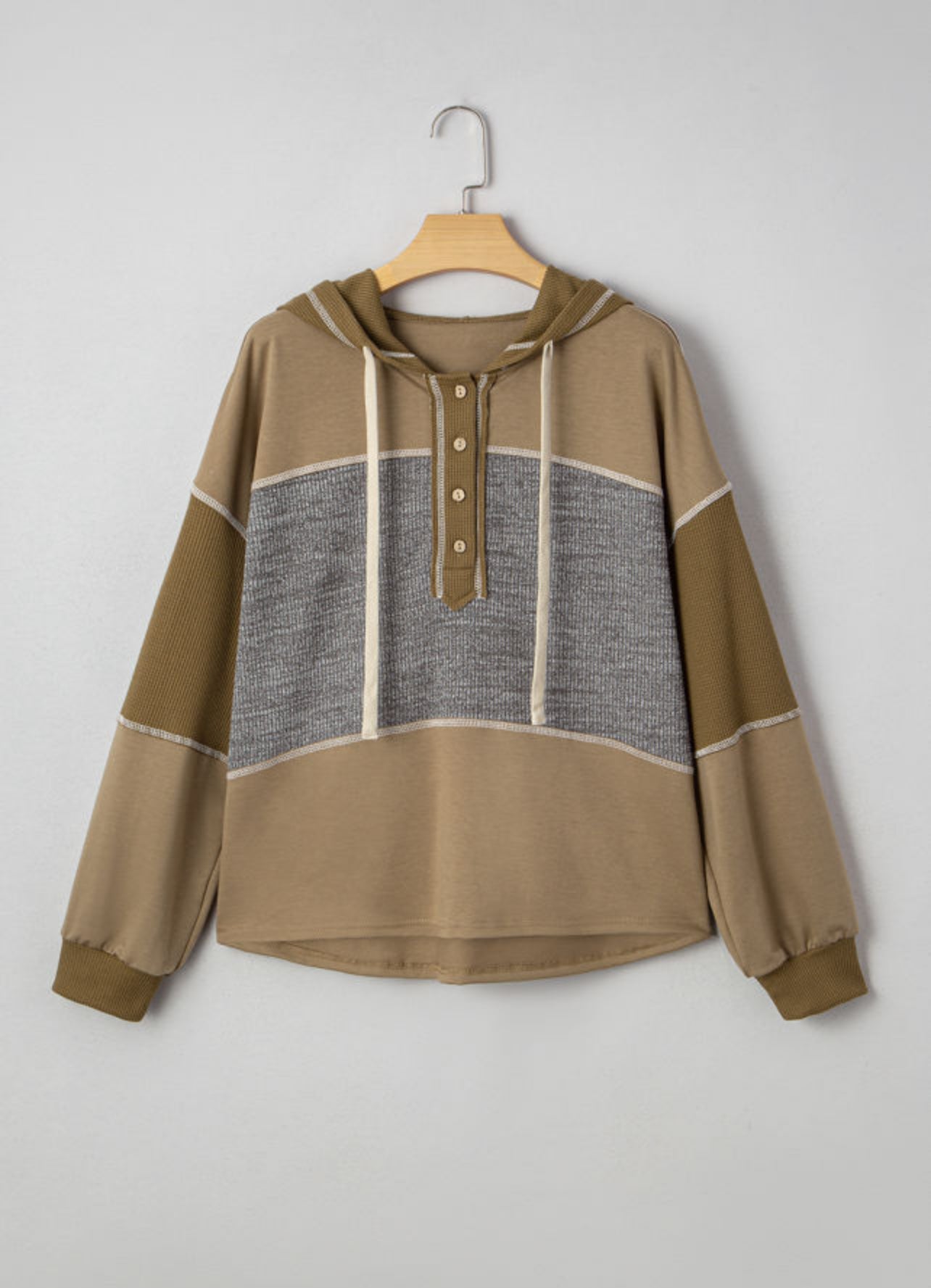 Jungle Green Mixed Textured Hoodie-LOCAL