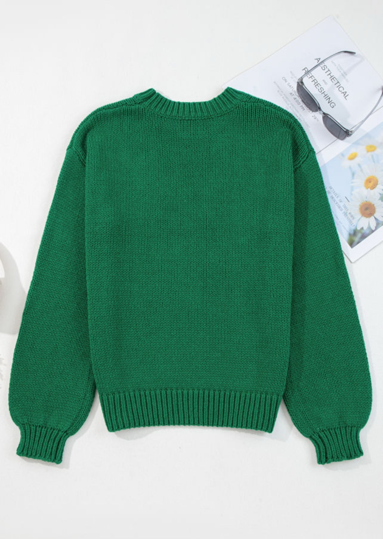 Green Sweater with Plaid Bow