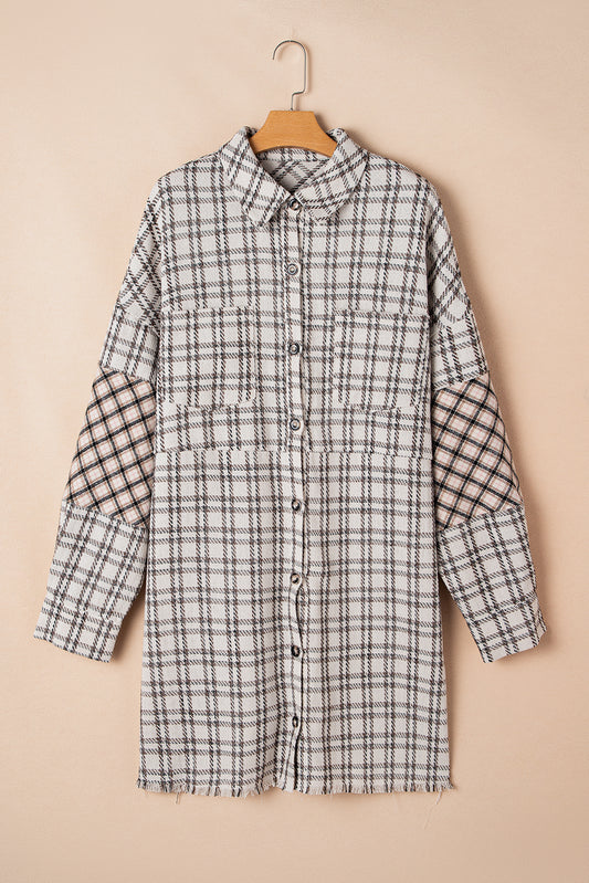 White Plus Size Plaid Shirt Dress