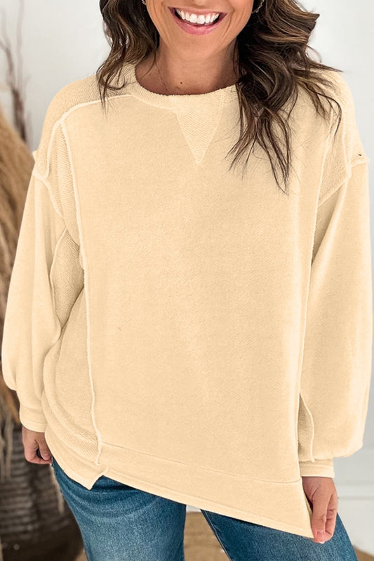 Beige Splicing Pullover Sweatshirt (on hand)