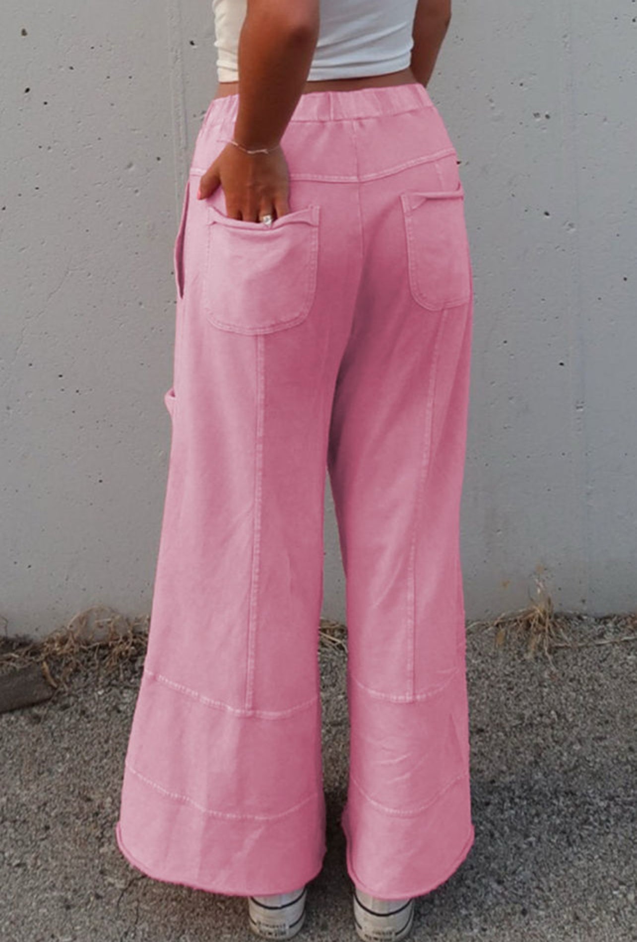 Pink Mineral Wash Wide Leg Cargo Pants