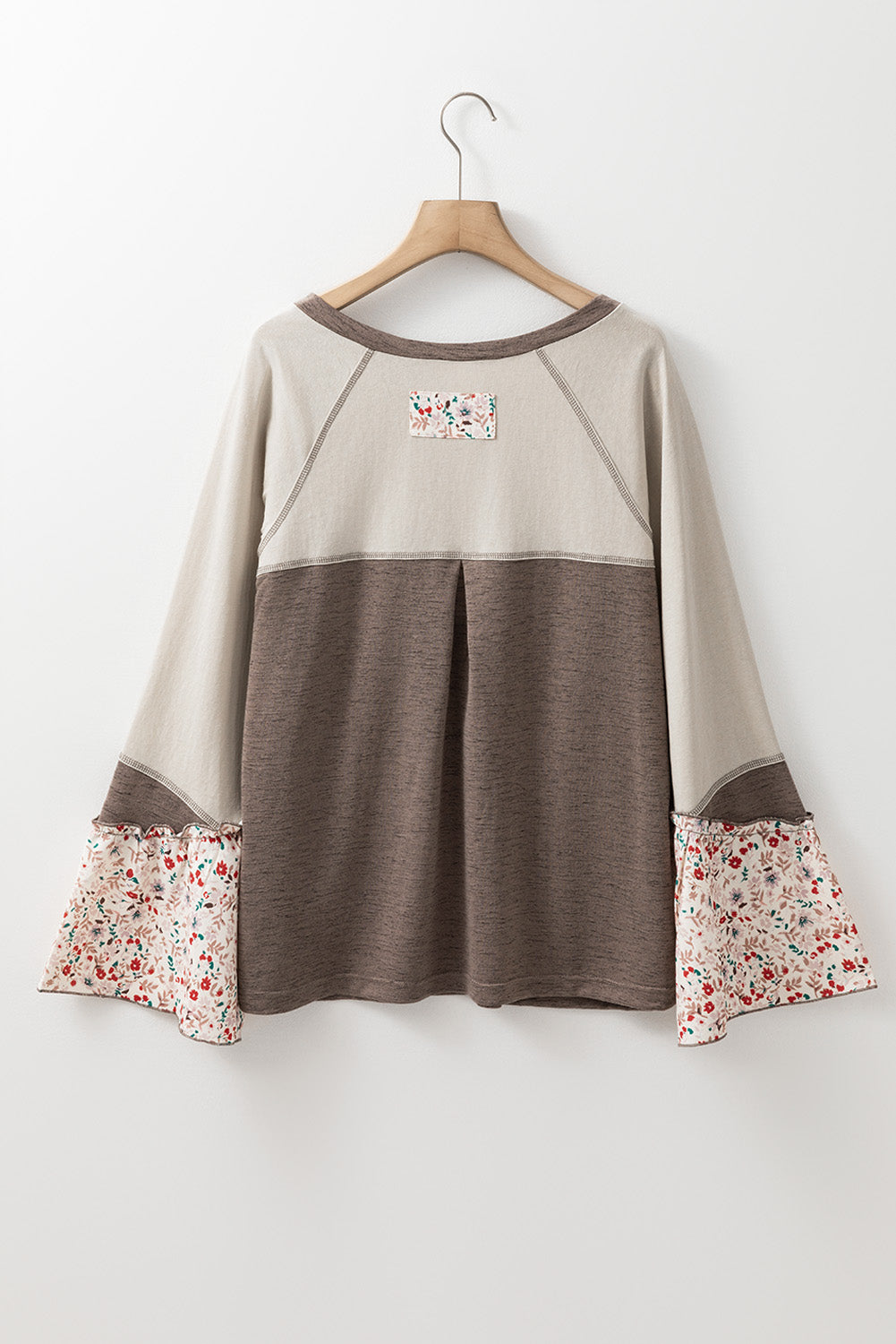 Brown Floral Flared Sleeve Top