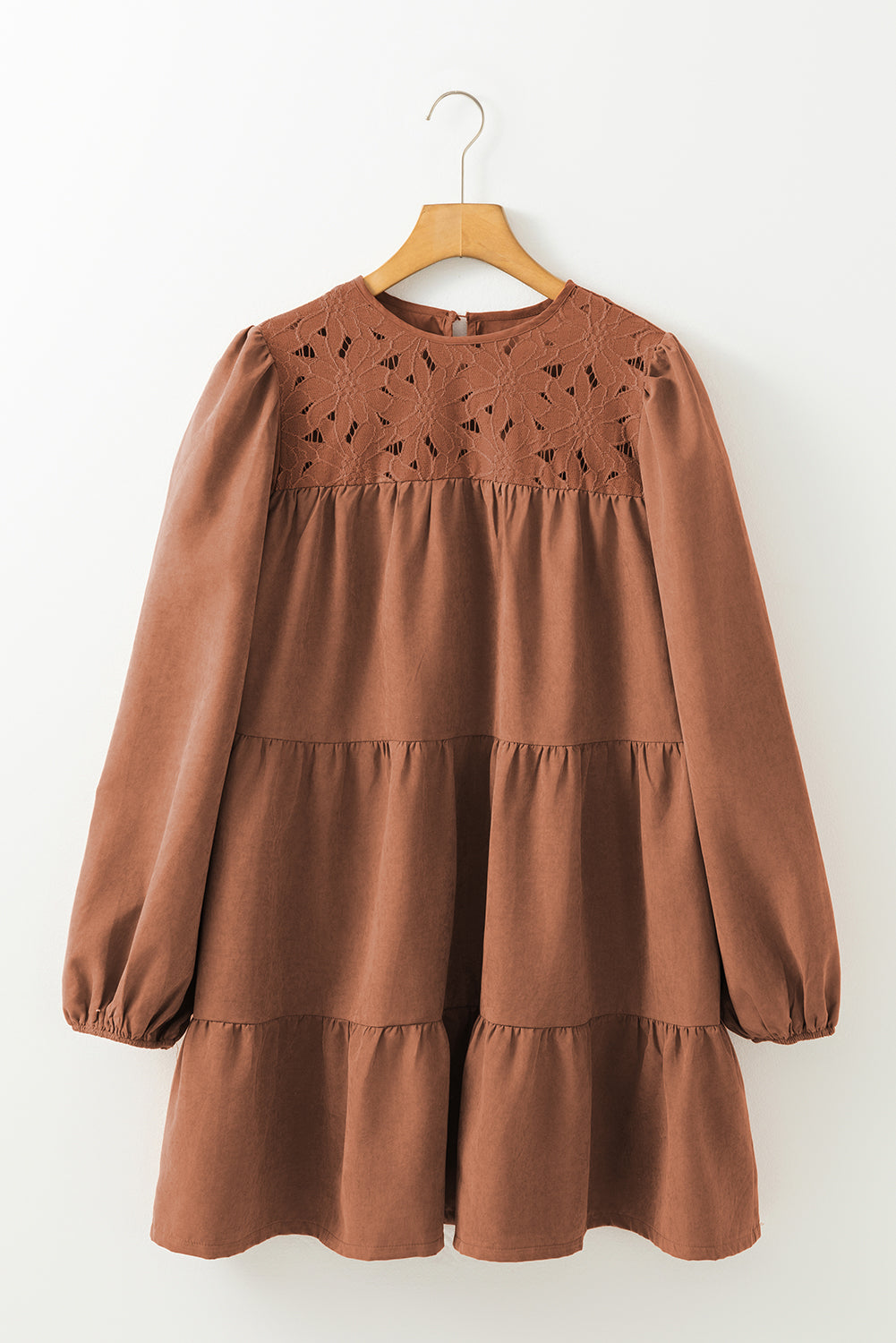 Brown Lace Ruffled Mini Dress