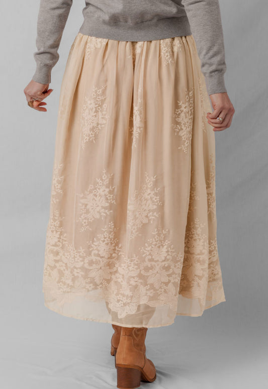 Embroidered Lace Long Flowy Skirt