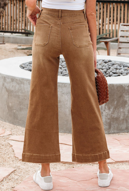 Brown Wide Leg Stretch Jeans